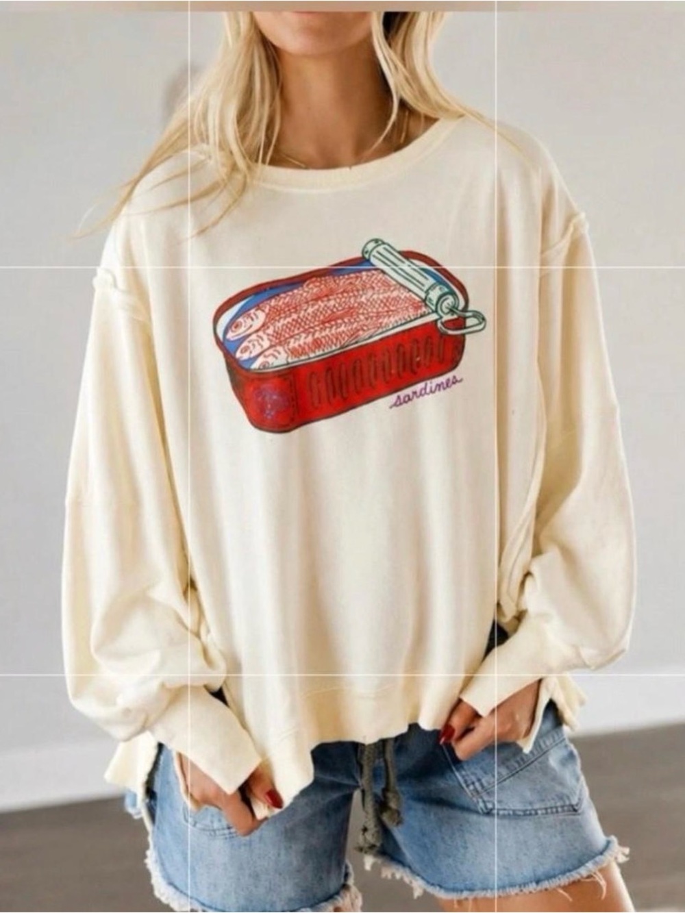 Free People we the free Graphic camden Sweatshirt with Red Sardine Graphic NWOT